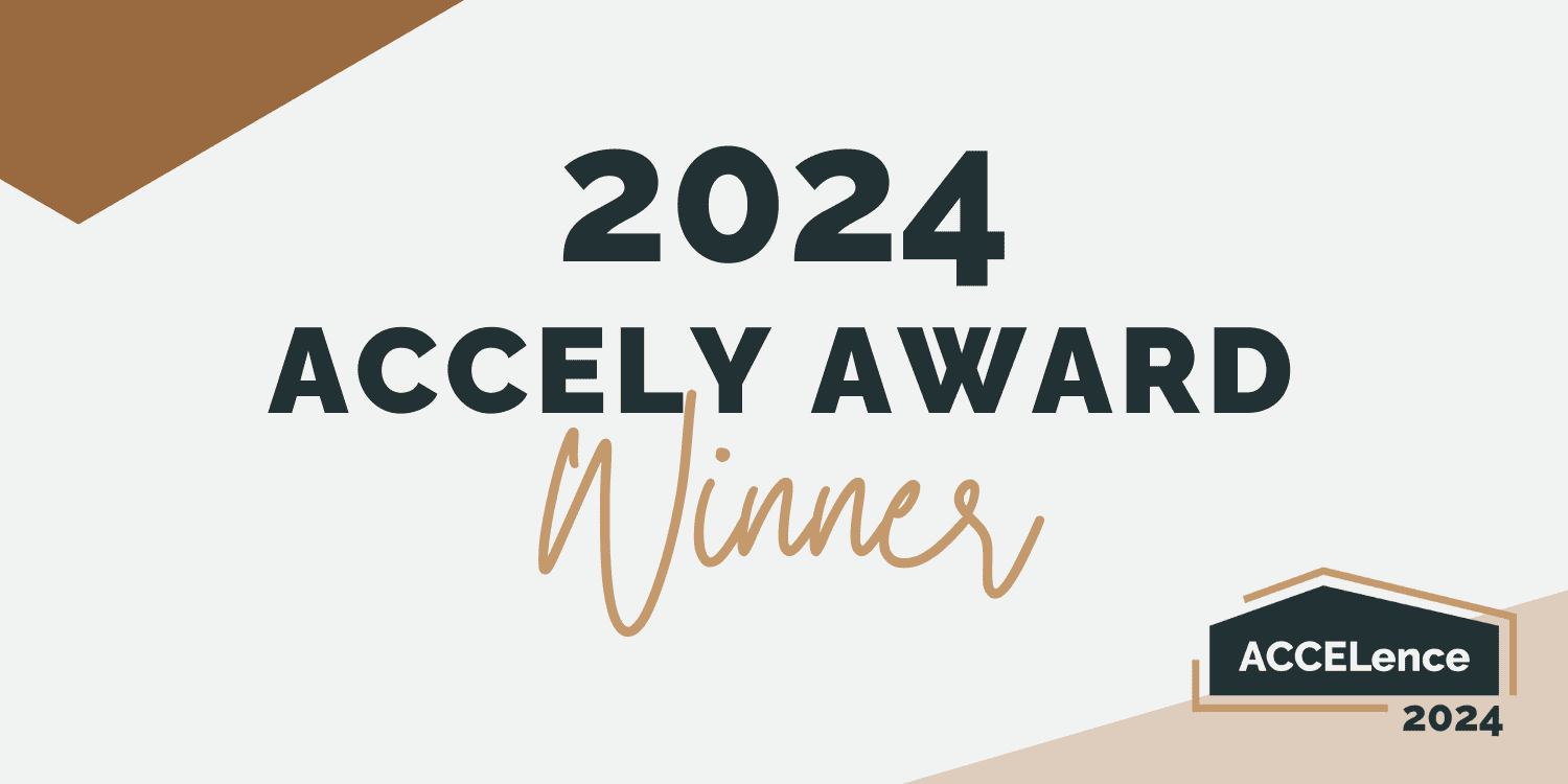 Graphic announcing 2024 Accely Award winner.