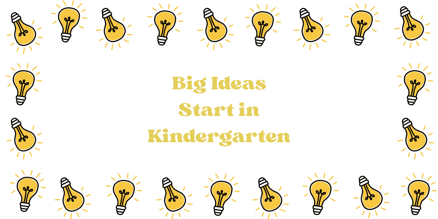 Yellow lightbulbs border text: Big Ideas Start in Kindergarten.